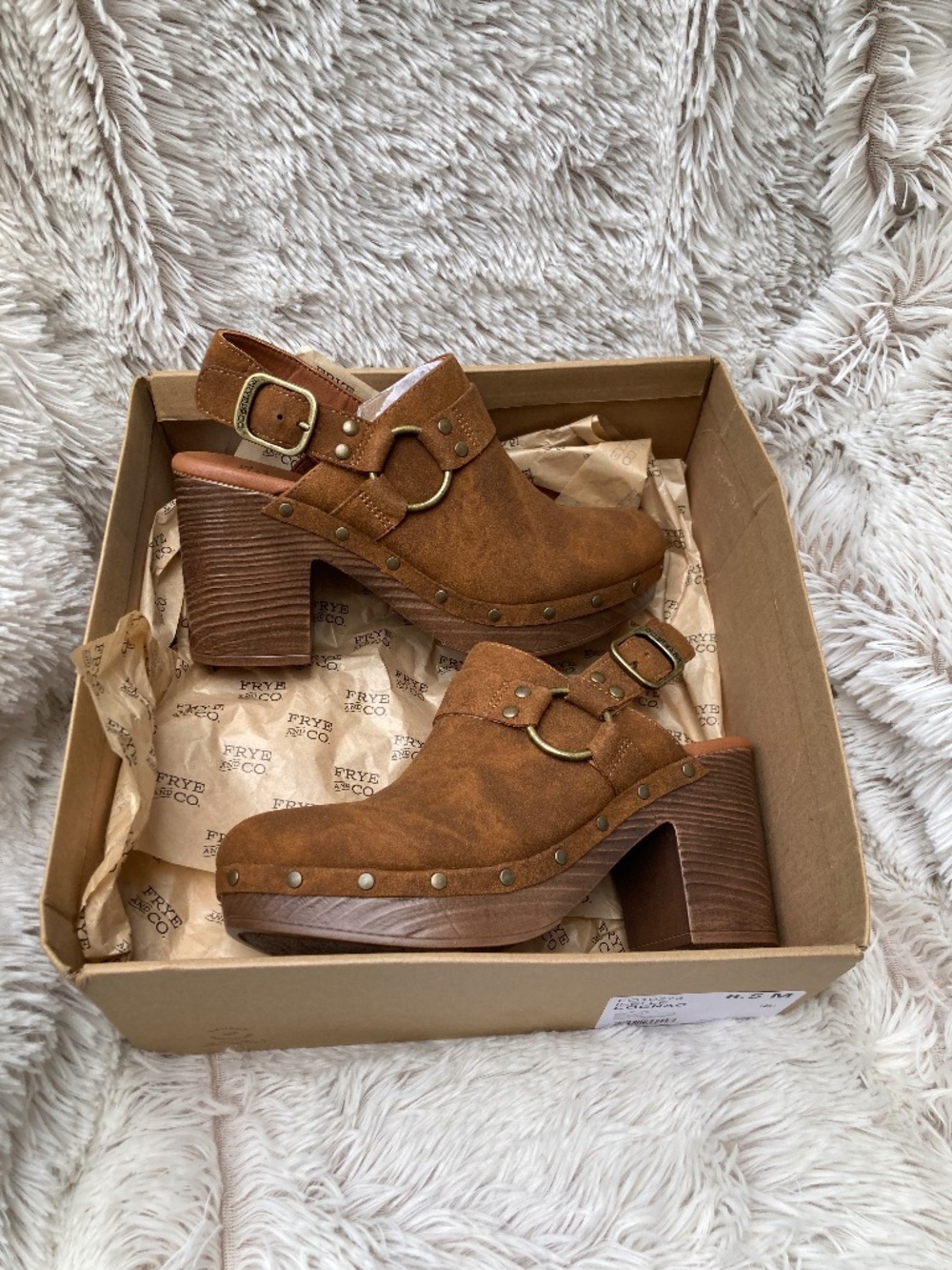New Womens Frye Iselle Cognac Slingback Clogs Size 6 1/2